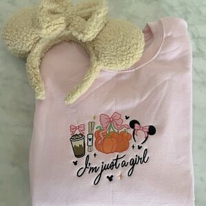 Disney I'm just a girl pumpkin pink sweatshirt embroidered